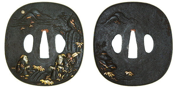 鍔 無銘 会津正阿弥 瀑下清談図鍔(TU-141214)｜刀・日本刀の販売なら