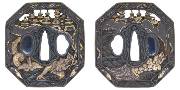 鍔 無銘 南蛮 竜宮城図鍔 特別保存刀装具鑑定書