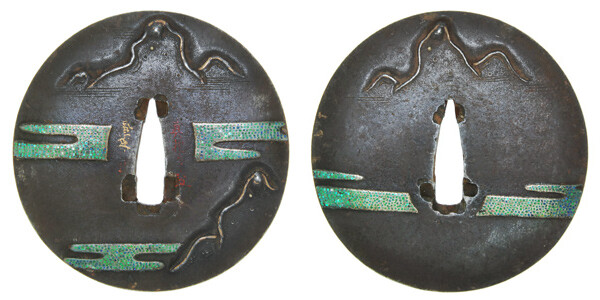 鍔 真抱(花押) 霞稜線図鍔 特別保存刀装具鑑定書