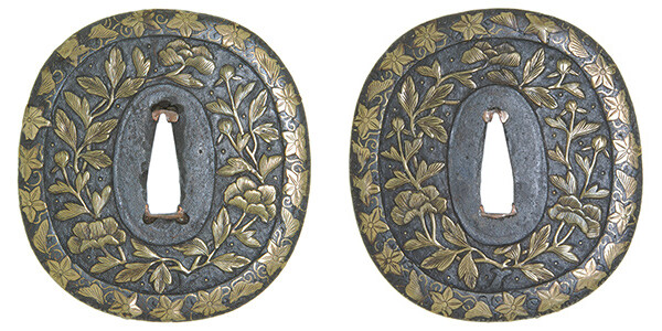 鍔 応仁 牡丹図鍔