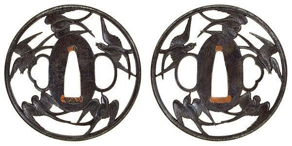 鍔 銘 越前住記内作 五羽燕透鍔 保存刀装具鑑定書