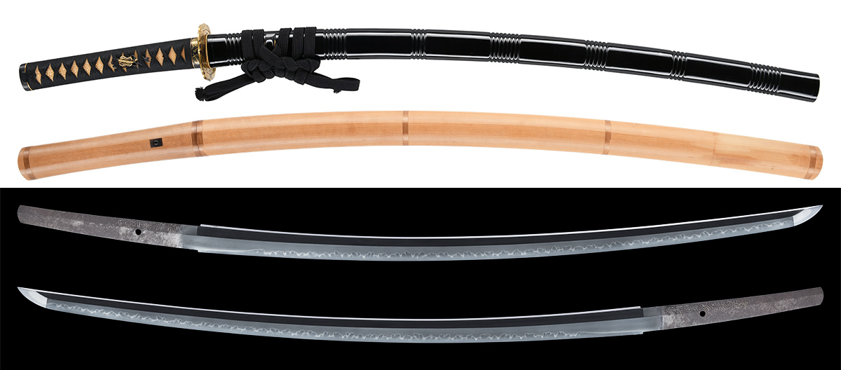 刀　備前国長船住横山祐春　安政五年二月日　附 七五三刻黒蠟色塗鞘打刀拵　保存刀剣鑑定書 商品画像