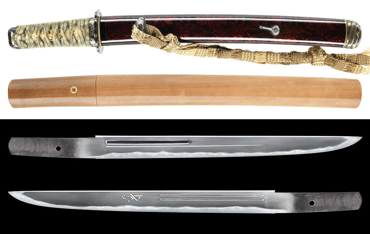 短刀　備州長船盛光　応永廿八年二月日　附 金襴着透漆塗鞘小さ刀拵　特別保存刀剣鑑定書　特別保存刀装具鑑定書　中古刀上作　大業物 商品画像