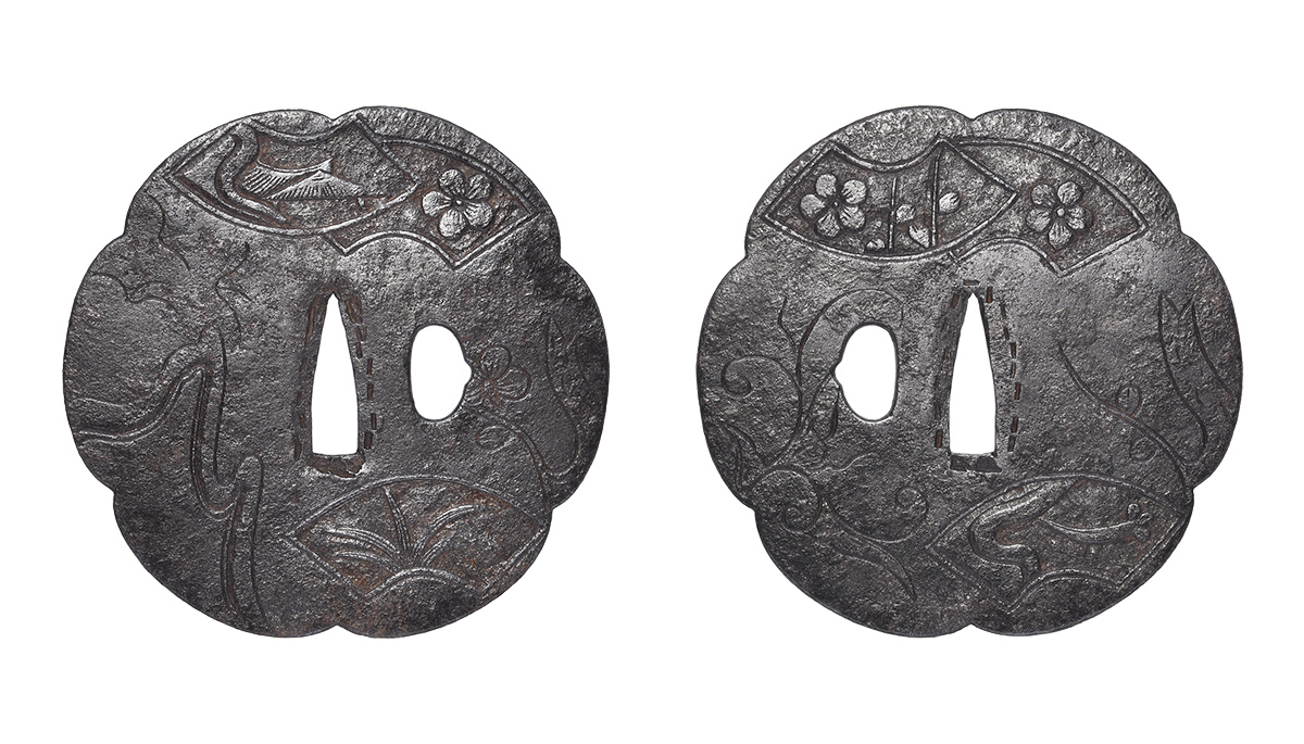 鍔　無銘　鎌倉　扇面散図鍔　保存刀装具鑑定書 商品画像