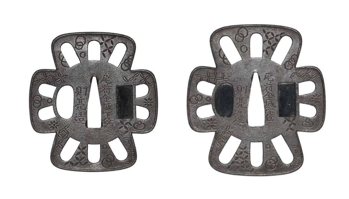 大小鍔　大小銘　尾府金城下住則亮造　七宝文車透大小鍔　特別保存刀装具鑑定書 商品画像