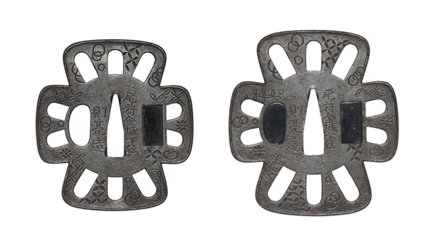 大小鍔　大小銘　尾府金城下住則亮造　七宝文車透大小鍔　特別保存刀装具鑑定書の販売