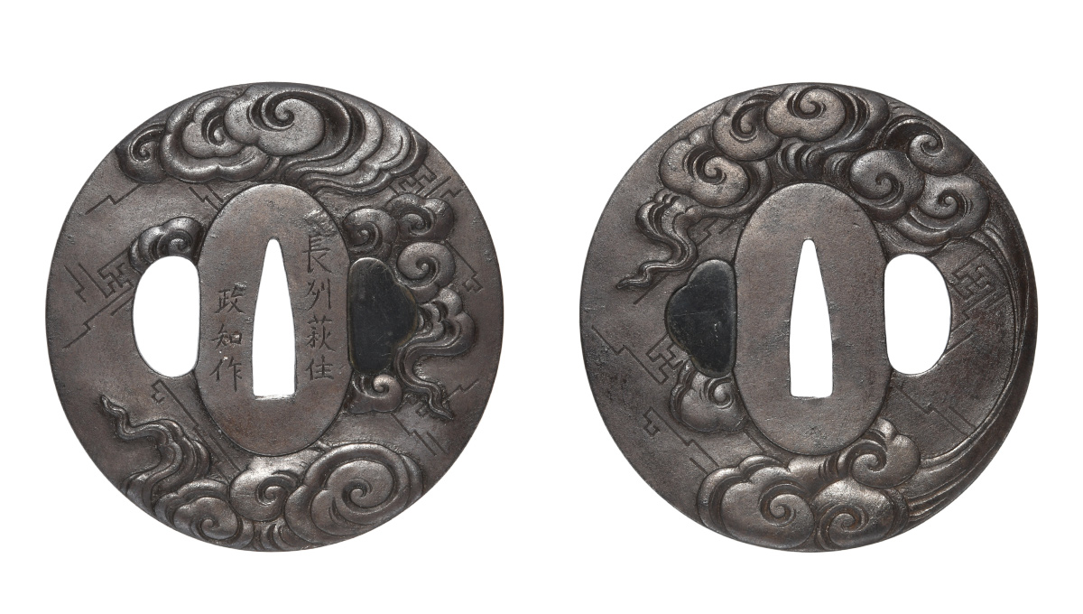 鍔　銘　長州萩住政知作　雷雲図鍔　特別保存刀装具鑑定書 商品画像