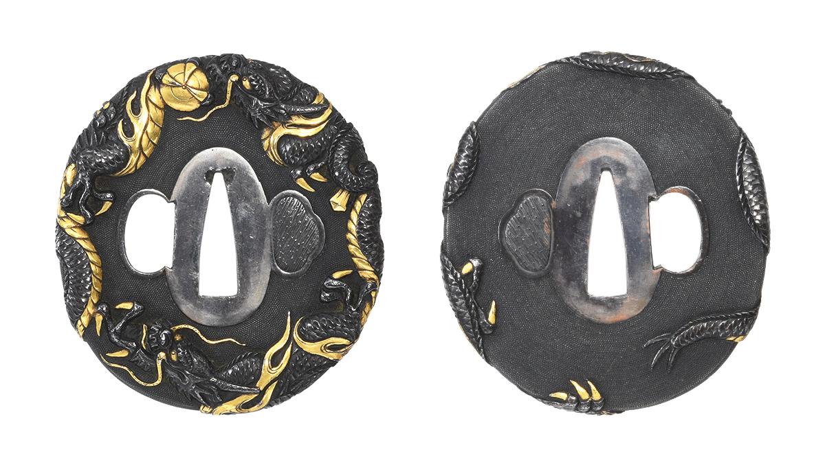 鍔　無銘　水戸　二疋龍図鍔　保存刀装具鑑定書 商品画像