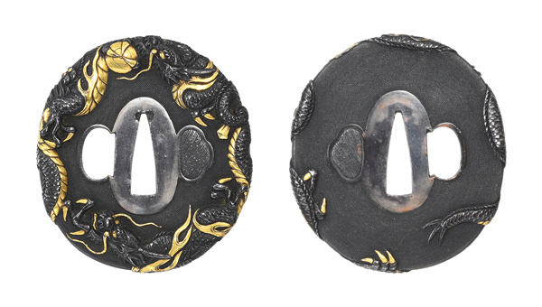 鍔　無銘　水戸　二疋龍図鍔　保存刀装具鑑定書の販売